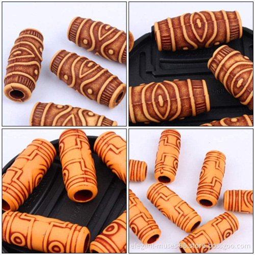 Factory Price Printed Flower Wood Beads Wooden Craft Loose Rice Shape Hair Beads